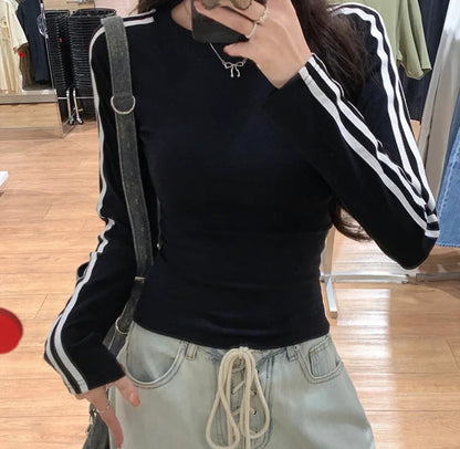(🌍 INTERNACIONAL) Jersey De Manga Larga A Rayas De Algodón De Estilo Coreano P mara mujer