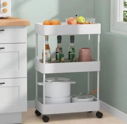 El carrito de almacenamiento multifuncional de tres capas es de tamaño extra grande y es adecuado para almacenar alimentos en la cocina, artículos de tocador en el baño, botellas en la sala de estar, macetas en el balcón y juguetes en el dormitorio, etc