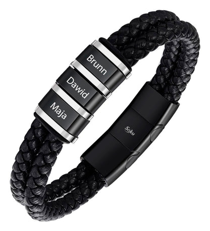 Soku Pulsera Personalizada Piel Acero Inoxidable Titanio Color 3 Nombres Diámetro 21 cm Largo 21 cm