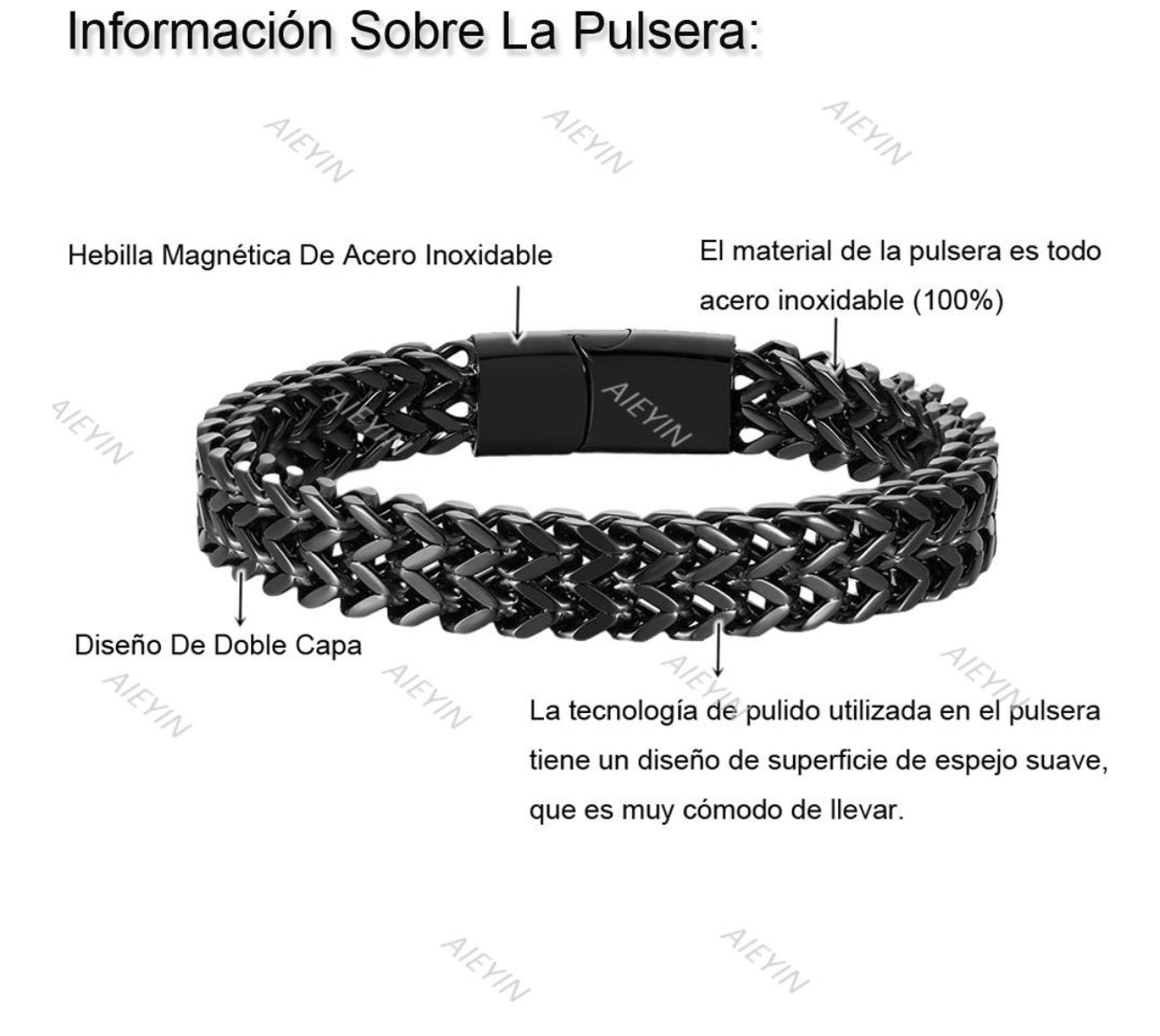 Esclava Negro Para Hombre Dos Filas Acero Hebilla Magnética