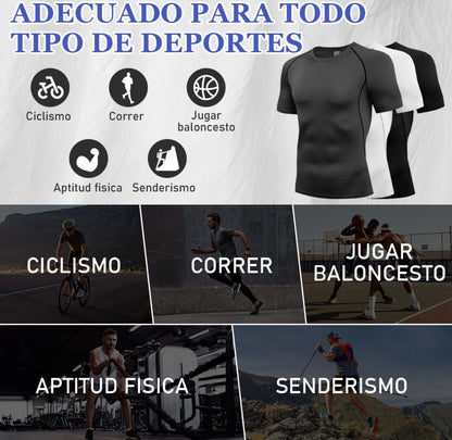 3pzs Playera Licras Deportivas Hombre Compresión Manga Gym