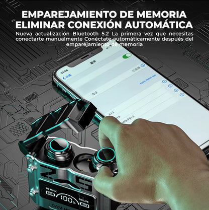 Viclook Audífonos Bluetooth M25 TWS con baja latencia para gaming, cancelación activa de ruido, resistentes al agua, pantalla LED de batería y sonido HiFi. Ideales para deporte o juegos.