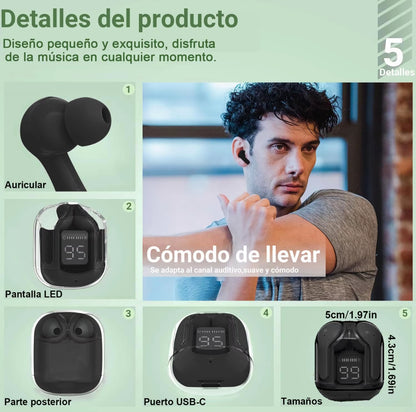 Auriculares Bluetooth inalámbricos, mini auriculares Bluetooth, auriculares intrauditivos, IPX4 resistente al agua y a las salpicaduras, con estuche de carga y LED digital, iOS y Android