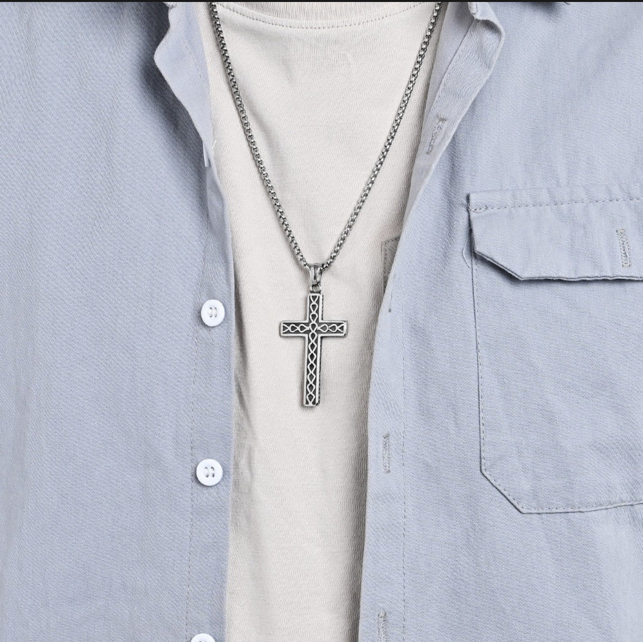 Collar Dije De Cruz Vintage Acero Inoxidable Para Hombre