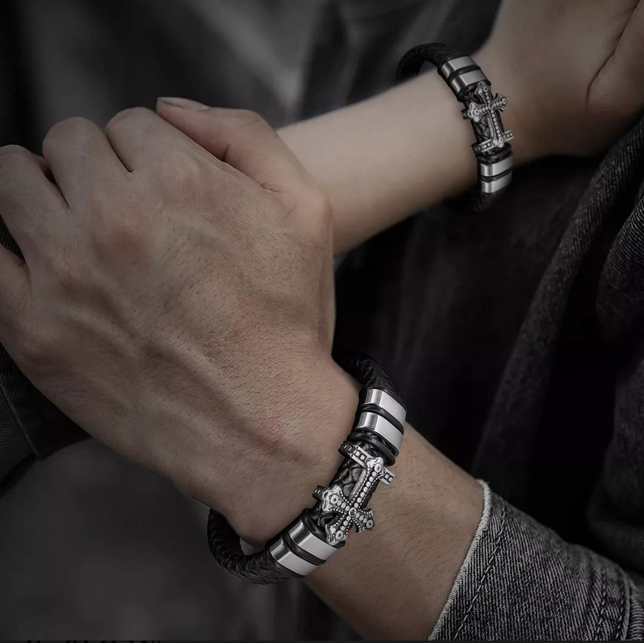 5 Piezas Pulsera Para Hombre De Cuero Con Hebilla Magnética