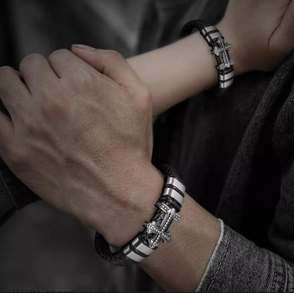 5 Piezas Pulsera Para Hombre De Cuero Con Hebilla Magnética