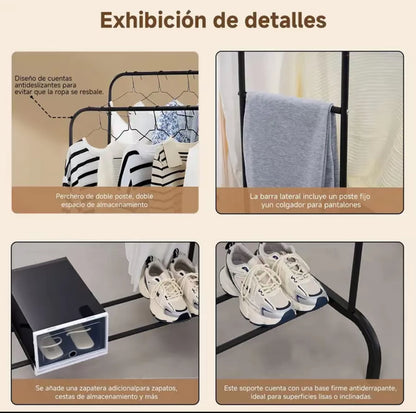 Percha de suelo para ropa, tendedero de doble poste, alto y bajo, para almacenamiento, zapatero, para el hogar, dormitorio, tendedero