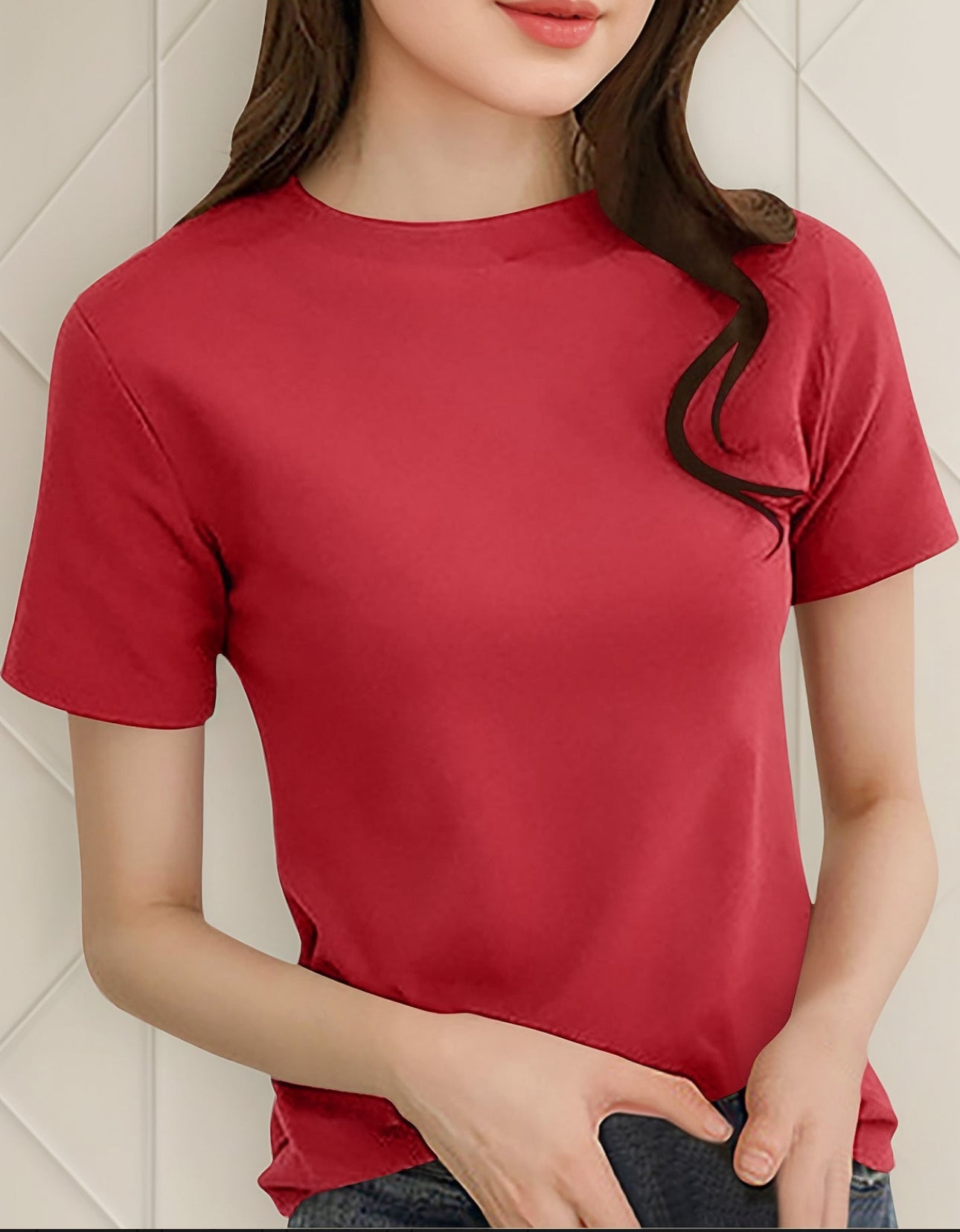 (🌎 PRODUCTO INTERNACIONAL) Suave Jersey De Manga Corta Con Cuello Redondo Y Cuello Redo