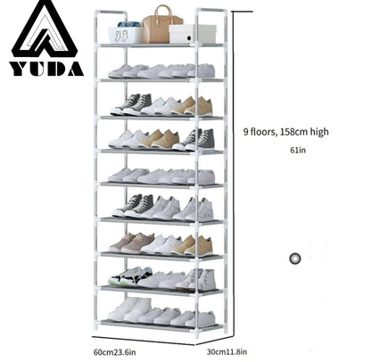 Zapatero de 9 capas, estante de almacenamiento a prueba de polvo: puede contener hasta 27 pares de zapatos, resistente y duradero, ahorra espacio, mantiene su guardarropa ordenado, soporte duradero, paño a prueba de polvo para evitar el polvo