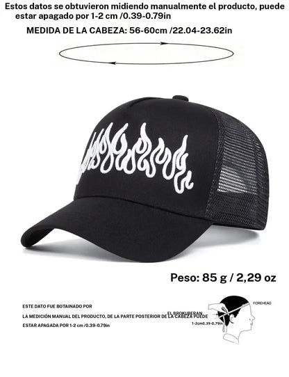 Gorra de béisbol bordada con llamas para hombres ~ y mujeres, protección solar ajustable, ideal para viajes en primavera y otoño, vacaciones en la playa