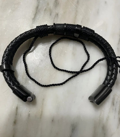 Pulsera Cuero Soga Trenzado Acero Inox Con Hebilla Magnética