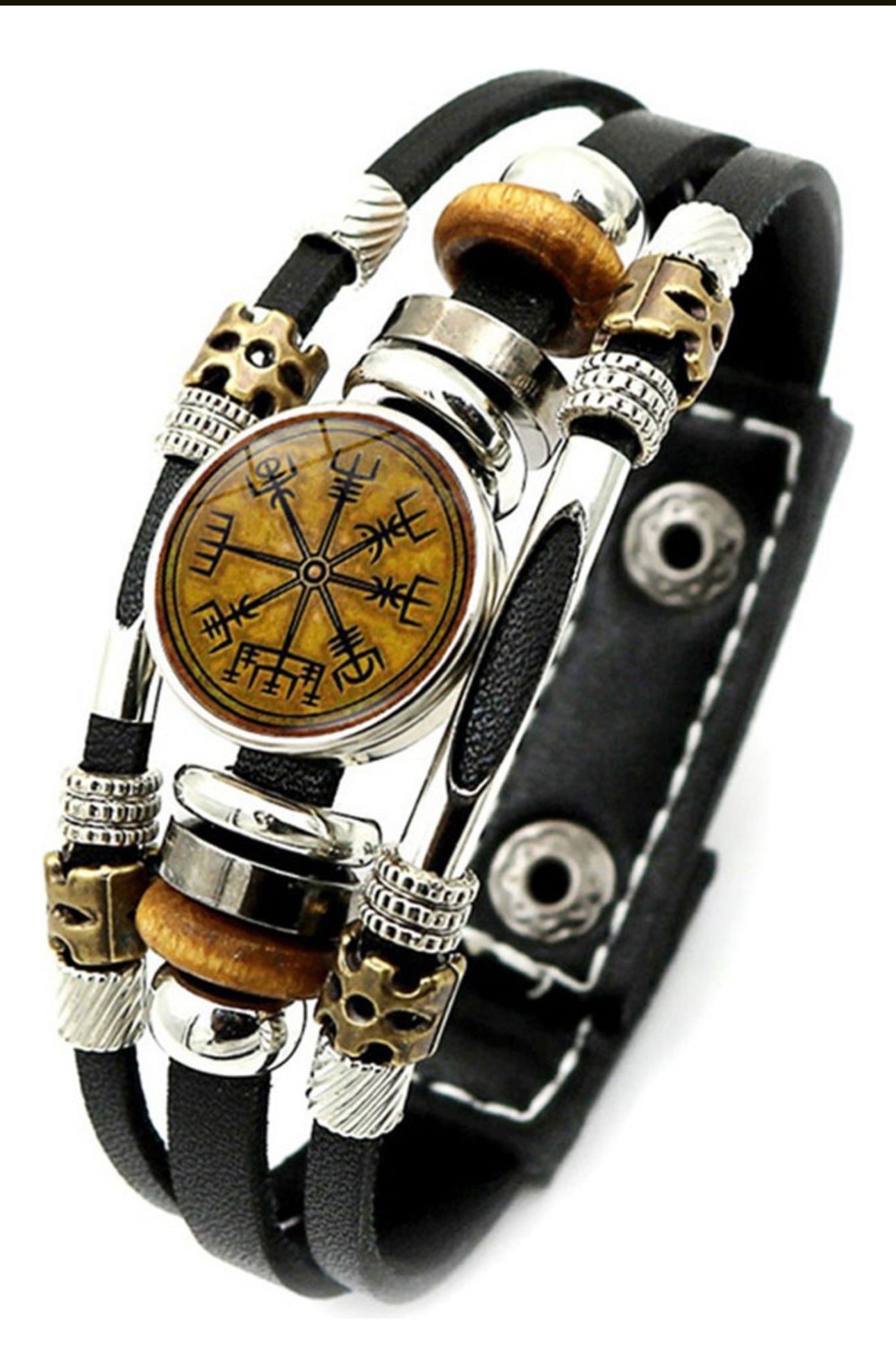 Pulsera Brazalete Brújula Vegvisir Vikingo Runa Cuero