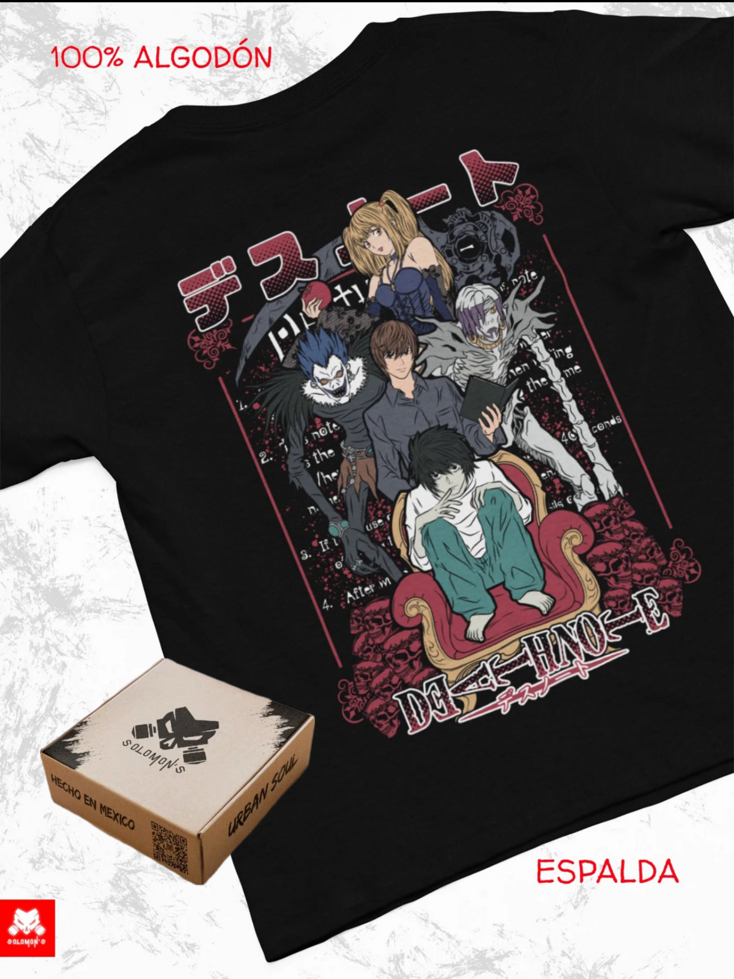 Playera Solomon's DEATH NOTE | 100% Algodón |
Tacto Suave | Anime Streetwear