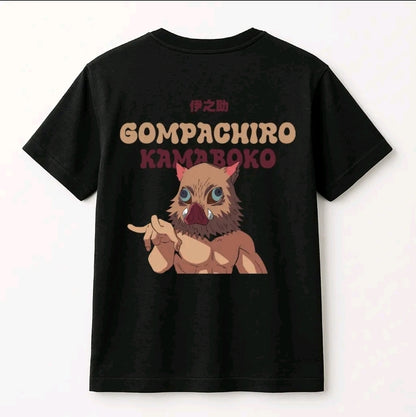 Playera Unisex Negra Inosuke gompachiro I Camiseta holgada Estampada de anime, Ropa Urbana Streetwear, 100% Agodón, Manga Corta