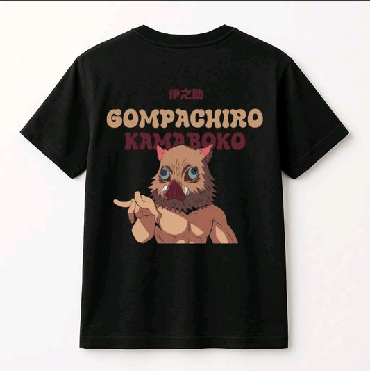 Playera Unisex Negra Inosuke gompachiro I Camiseta holgada Estampada de anime, Ropa Urbana Streetwear, 100% Agodón, Manga Corta