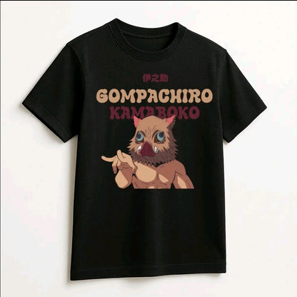 Playera Unisex Negra Inosuke gompachiro I Camiseta holgada Estampada de anime, Ropa Urbana Streetwear, 100% Agodón, Manga Corta