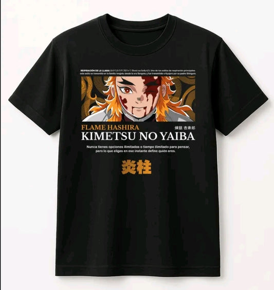 Playera Unisex Negra Rengoku | Camiseta holgada Estampada de anime, Ropa Urbana Streetwear, 100% Algodón, Manga. Corta