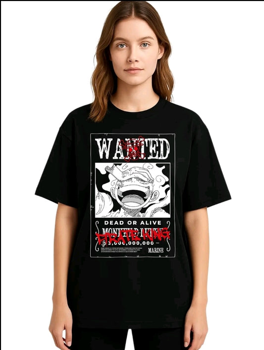Playera anime Luffy wanted unisexl Camiseta holgada Estampada de anime, Ropa Uibana Streetwear, 100% Algodón, Manga Corta