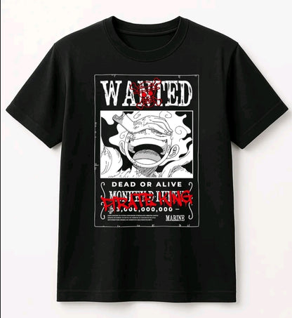 Playera anime Luffy wanted unisexl Camiseta holgada Estampada de anime, Ropa Uibana Streetwear, 100% Algodón, Manga Corta