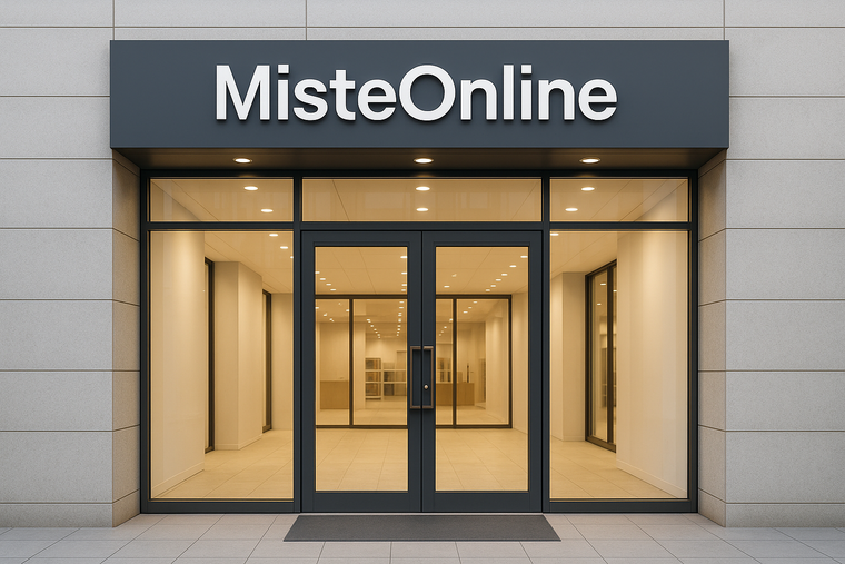 Genera la entrada de una tienda y que en la entrada diga MisteOnline