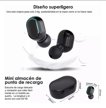 Keluona E7s Audifonos ln-ear Inalámbricos TWS Bluetooth Color Negro Con Luz Lec