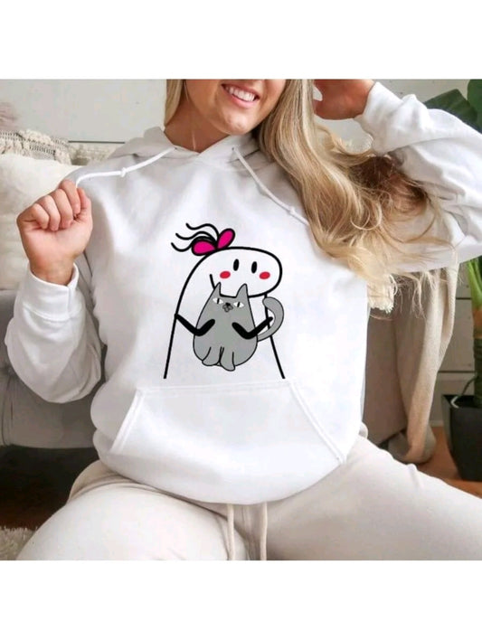 BRILLAS Moda Sudadera Capucha térmica con estampado de folky con bolsillo de canguro con cordón