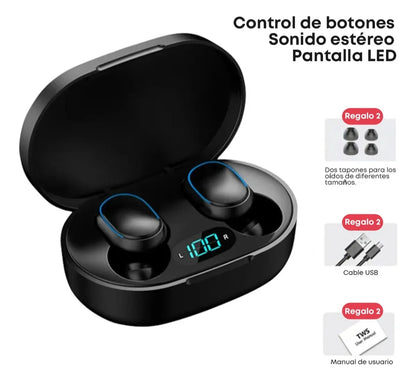 Keluona E7s Audifonos ln-ear Inalámbricos TWS Bluetooth Color Negro Con Luz Lec