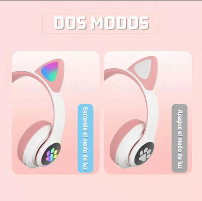 Audifono Inalámbrico Bluetooth Led Auriculares De Diadema Gamer Stn28 Color Rosa