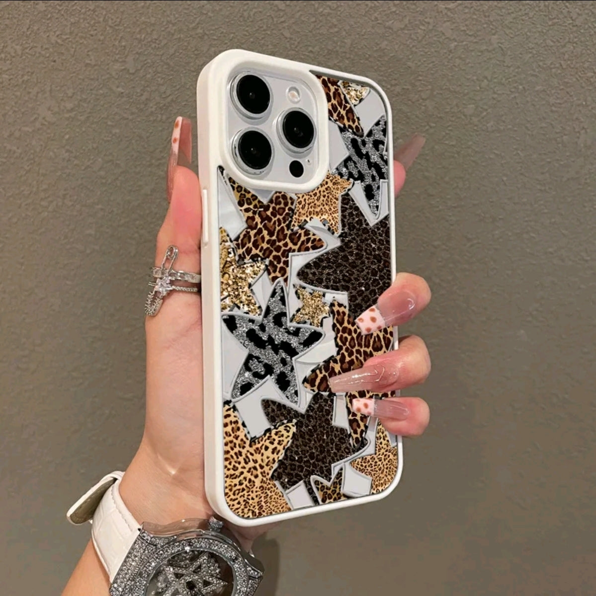 Funda Magnética Premium para iPhone1/12/13/14/15/16/promax con estampado de leopardo v estrella de cinco puntas, diseño y2k, compatible con MagSafe, anti-t -caída, Springtok > ulitra-delgado! Perfecto para uso diario, protector de pantalla, resistenc