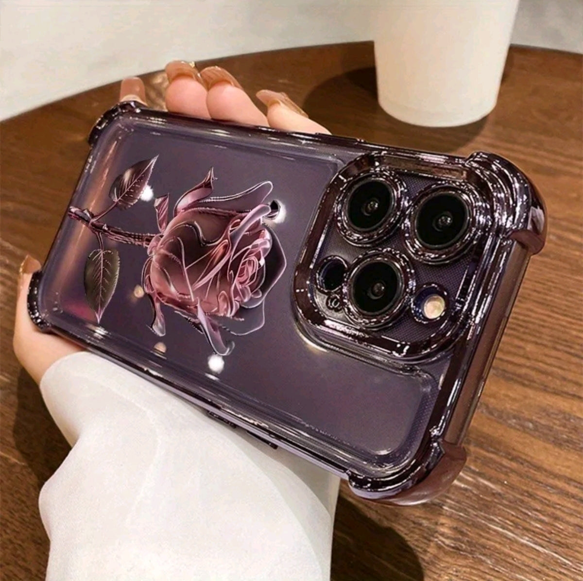 Funda protectora para teléfono móvil de TPU antideslizante y a prueba de cadas con patrón de galvanoplastia de rosa rosa, adecuada para iphone 16 15 14 13 12 11 XS X y otros modelos de la serie, puede ser regalada a niños o niñas como una funda de teléfo