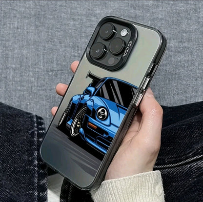 Un estuche de teléfono de impresión de carreras de anime azul plateado IMD colorido adecuado para Apple Series 11, 12, 13, 14, 15, 16 Pro Max