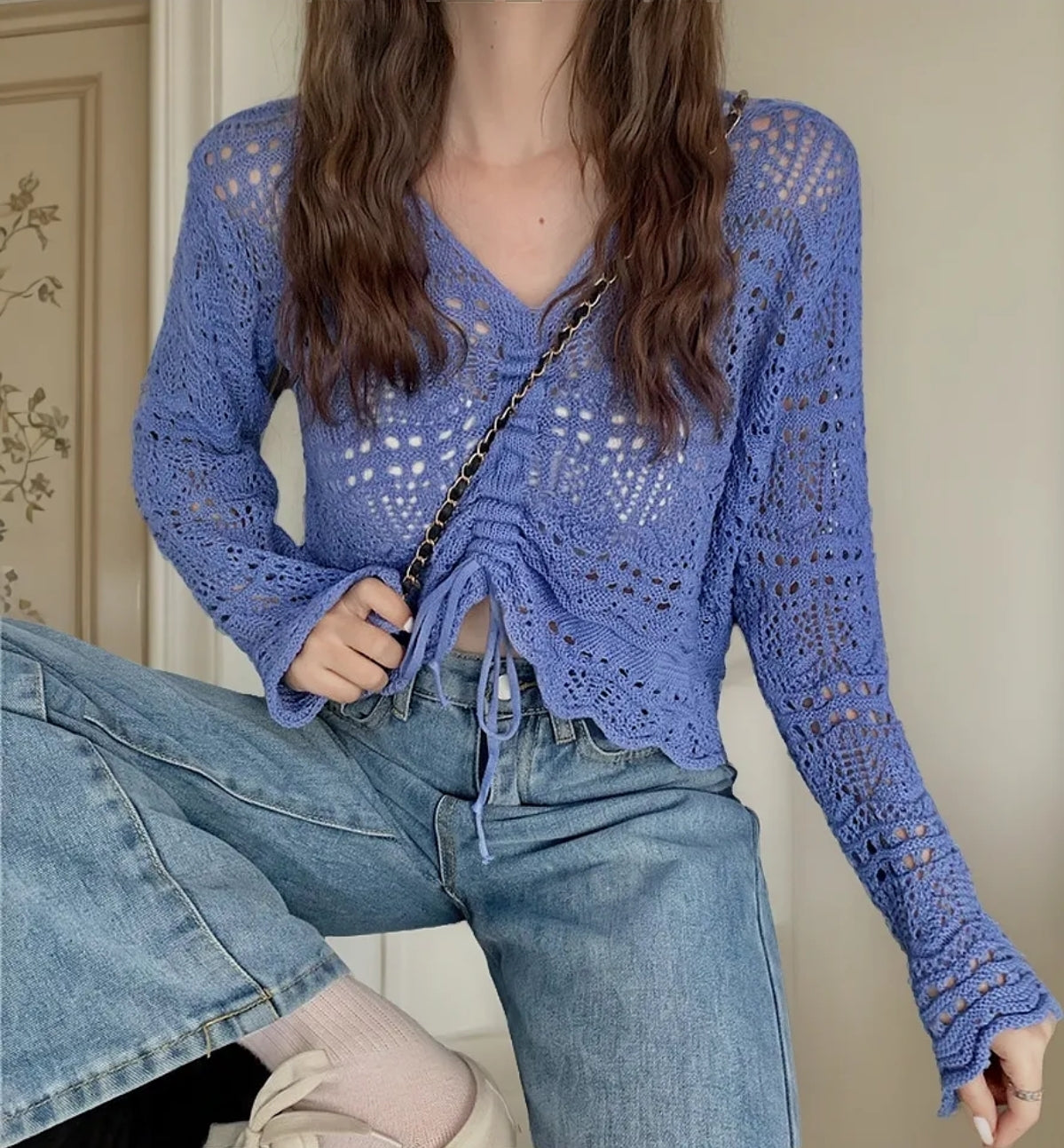 (🌍 PRODUCTO INTERNACIONAL) Suéter Tejido Crop Top Sólido Pulóver
