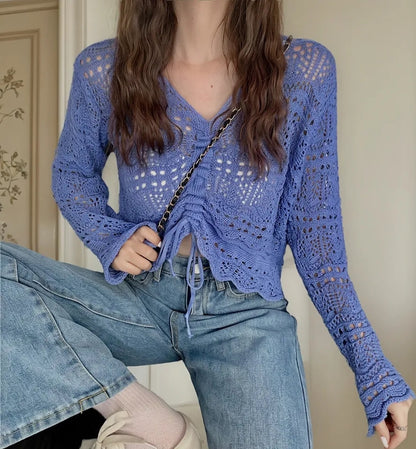 (🌍 PRODUCTO INTERNACIONAL) Suéter Tejido Crop Top Sólido Pulóver