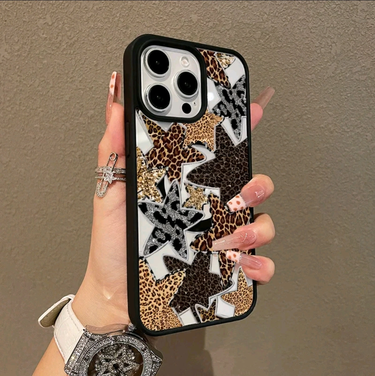 Funda Magnética Premium para iPhone1/12/13/14/15/16/promax con estampado de leopardo v estrella de cinco puntas, diseño y2k, compatible con MagSafe, anti-t -caída, Springtok > ulitra-delgado! Perfecto para uso diario, protector de pantalla, resistenc