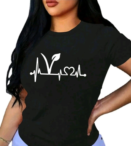 Camiseta De Cuello Redondo Con Estampado De signo corazoncito Camiseta De Manga Corta Casual Para Primavera Y Verano, Ropa De Mujet
