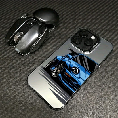 Un estuche de teléfono de impresión de carreras de anime azul plateado IMD colorido adecuado para Apple Series 11, 12, 13, 14, 15, 16 Pro Max