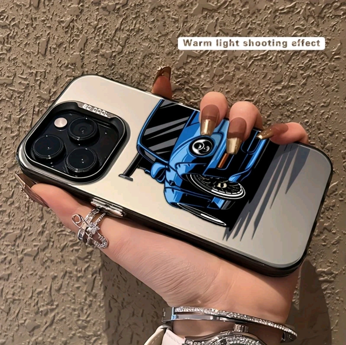 Un estuche de teléfono de impresión de carreras de anime azul plateado IMD colorido adecuado para Apple Series 11, 12, 13, 14, 15, 16 Pro Max