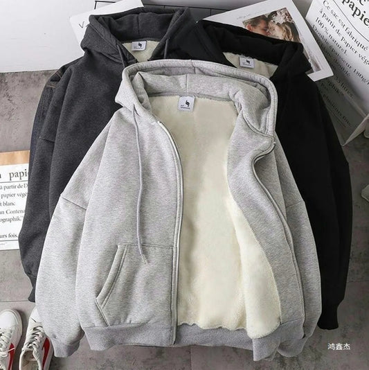 (🌍 PRODUCTO INTERNACIONAL) N Hoodie De Otoño/invierno Gruesa De Polar Con Cierre