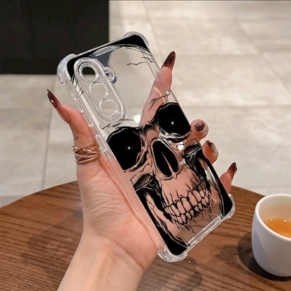 Fundas De Teléfono Con Calavera Negra Para Galaxy $24 S23 $22 FE ULTRA Y AS6 A26 A36 C A55 A35 A06 A16 A05 M14 A24 A34 A54 A15 A05S A25 A23 A33 A53 4G 5G, Cubierta Trasera Suave Antigolpes Transparente