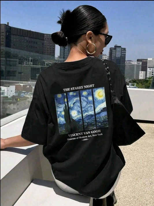 CAMISETA DE DAMA DE ESTILO CASUAL CON DISEÑO DE PINTURA VANGOD