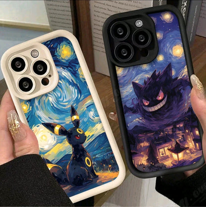 Funda de Pokémon con pintura al 6leo para iPhone, carcasa protectora de silicona suave a prueba de golpes para modelos iphone 16 14, 15 Pro Max, 13, 12,1X XS, XR, 7, 8 PIuS, SE 2020