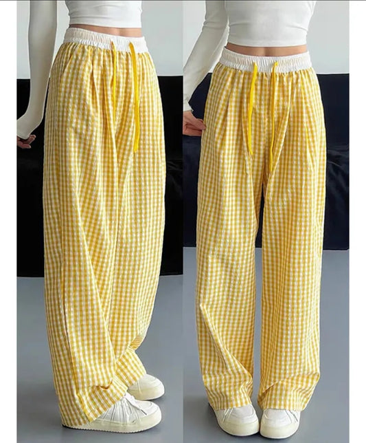 (🌍 PRODUCTO INTERNACIONAL) Pantalones Anchos Cuadros Mujer Rosas Casuales Mx