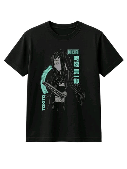 Playera Unisex Negra Muichiro Tokitol Camiseta holgada Estampada de anime, Ropa Urbana Streetwear, 100% Algodón, Manga Corta (Rabbit Man)