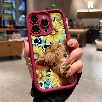 Funda de Teléfono TPU con Patrón de Vaca de las Tierras Altas para iphone 16 15 14 Pro Max 13 12 11 XR XS PluS, a Prueba de Golpes, Protección Completa de Cámara, Cubierta de silicona Delgada y Duradera Funda Protectora para Smartphone