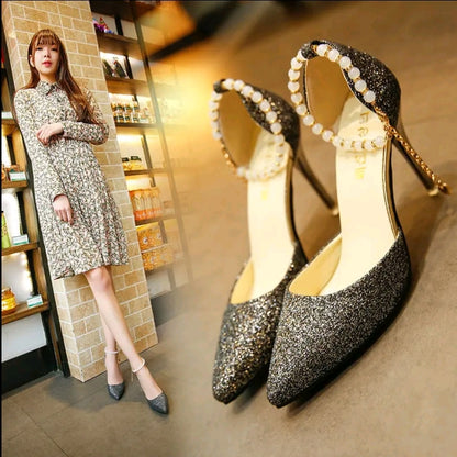 Sandalias de mujer, sandalias de plava, elegantes suelas gruesas, parte superior brillante, sensación de fiesta de alta gama, sandalias de hadas de alta gama