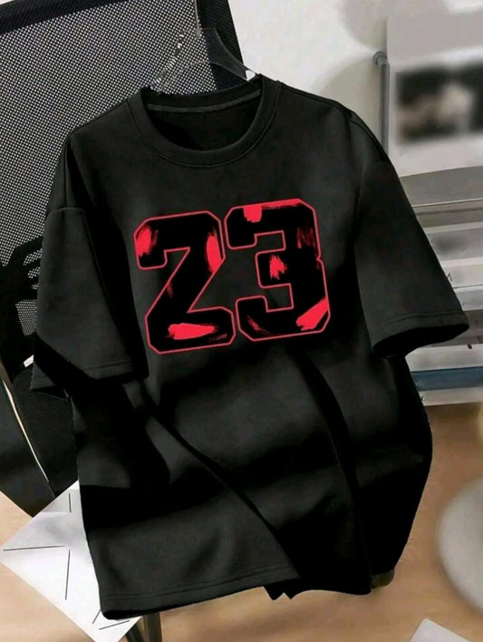 Camiseta De Cuello Redondo Con Estampado De 23 Camiseta De Manga Corta Casual Para PrimaveraY Verano, Ropa De Mujer