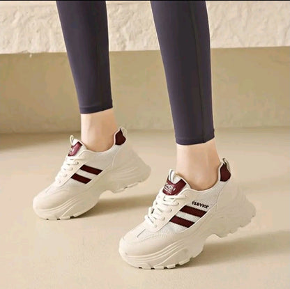 Zapatos de mujer. Zapatillas deportivas informales con cuña y suela gruesa para mujer, cómodas Y sencillas, con cordones punta redonda y malla transpirable. Zapatillas de running ideales para senderismo, montañismo, senderismo y viajes