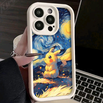 Funda de Pokémon con pintura al 6leo para iPhone, carcasa protectora de silicona suave a prueba de golpes para modelos iphone 16 14, 15 Pro Max, 13, 12,1X XS, XR, 7, 8 PIuS, SE 2020