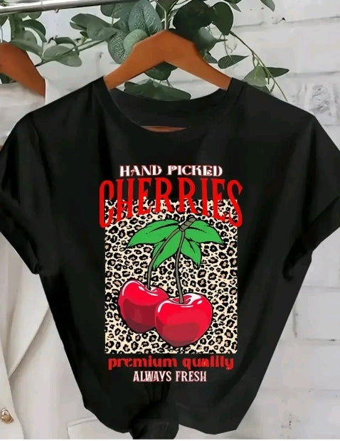 Camiseta De Cuello Redondo Con Estampado De chery leopardo Camiseta De Manga Corta Casual Para N Primavera Y Verano, Ropa De Mujer