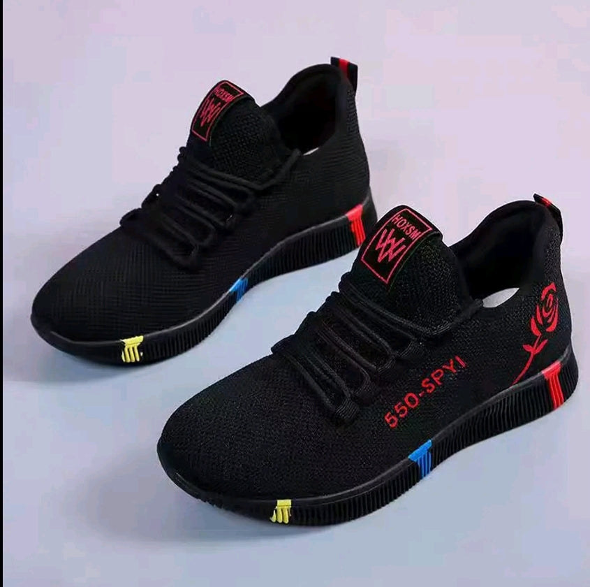 zapatillas casuales de mujer Superficie de malla tejida con mosca, fondo grueso para evitar resbalones y fondo grueso para aumentar la altura. Estilo de punta redonda con números y letras impresos. Tecnologfa de y de suela acolchada, calzado deportivo inf